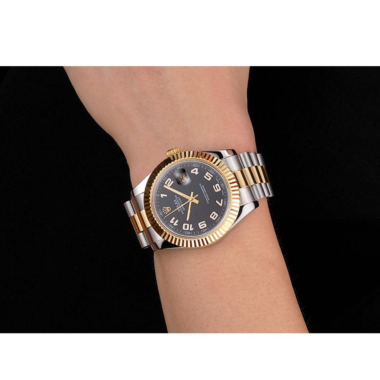 MiroTime 0824 Swiss Rolex Datejust Black Dial Gold Bezel Stainless Steel Case Two Tone Bracelet